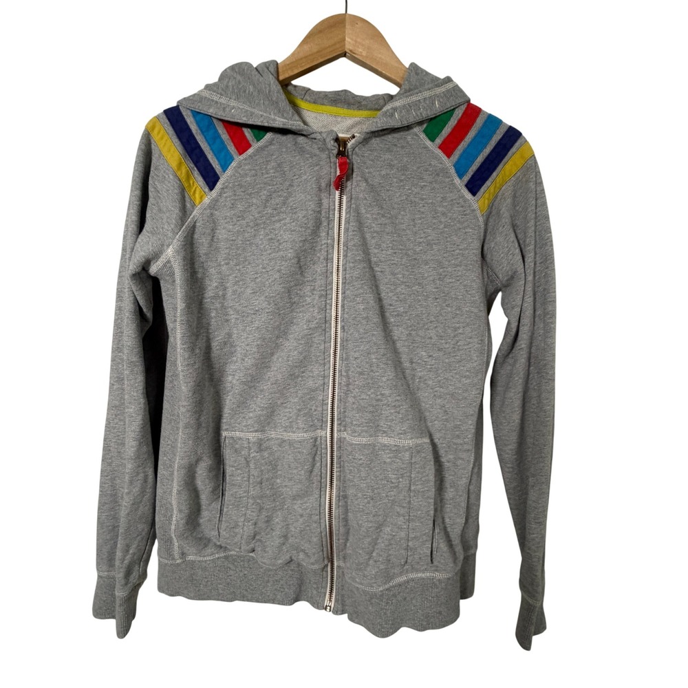 Boden Zip Hoodie Kids 13-14Y Gray Rainbow Stripe Excellent Casual Sweatshirt